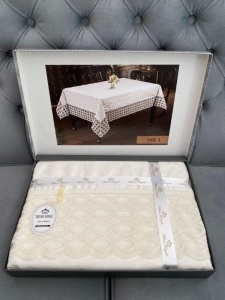 Fata de masa ,Mila Crem din jacquard cu broderie , dreptunghiulara 160x220cm - - Img 2