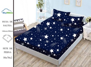 HUSA DE PAT CU ELASTIC CU 2 FETE DE PERNA 160x200cm SKYN16 - Img 2