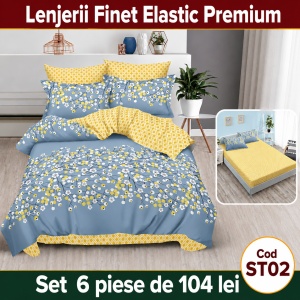 Lenjerie de pat finet 6 piese cu Elastic ST02