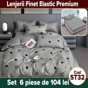 Lenjerie de pat finet 6 piese cu Elastic ST32