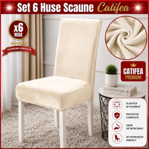 Set 6 Huse Scaune Catifea Premium Crem HSS05