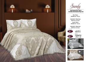 Set Cuvertură Pat Sandy – Chenille Pique Brodat Premium – 3 Piese AHC15