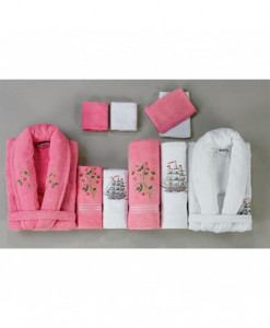 Set Prosoape si Halate din Bumbac 10 Piese, Belinda,Roz-Alb BLD 10-09