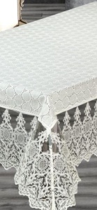 Fata de masa ,Crem din jacquard cu broderie , dreptunghiulara 160x220cm - Img 2