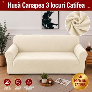 Husa Elastica Canapea 3 locuri Catifea Crem SCA07