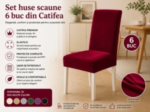 Set 6 Huse Scaune Catifea Plusata Bordo