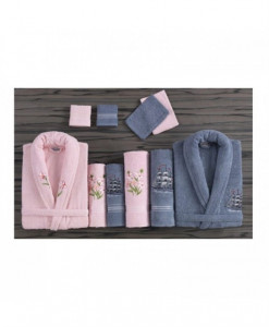 Set Prosoape si Halate din Bumbac 10 Piese, Belinda, Roz-Cenusiu BLD 10-10