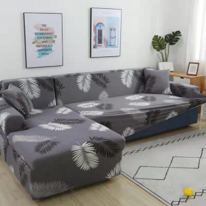 Husa Elastica Pentru Fotoliu / Canapea / Coltar Model Gri Cu Pene Mari