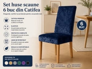 Set 6 Huse Scaune Catifea Plusata Albastru