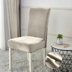 Set 6 Huse Scaune Catifea Premium Alb Murdar HSS04 - Img 2