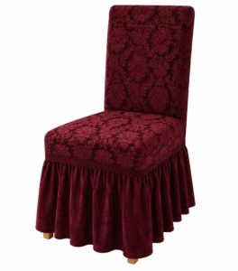 Set 6 Huse Scaune PremiumJaquard cu Volane Bordo