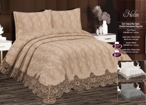 Set Cuvertură Pat Helin – Chenille Pique Brodat Premium – 3 Piese AHC17