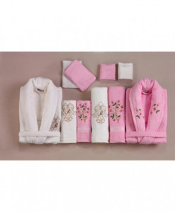 Set Prosoape si Halate din Bumbac 10 Piese, Belinda, Roz-Crem BLD 10-11