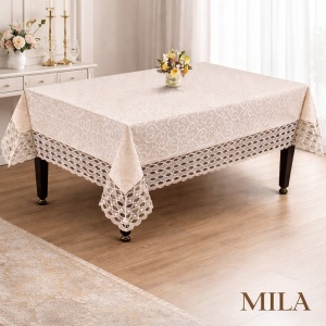 Fata de masa ,Mila Crem din jacquard cu broderie , dreptunghiulara 160x220cm -