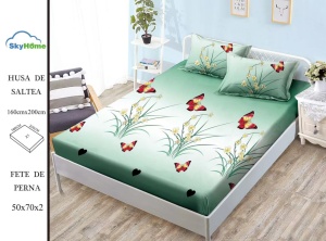 HUSA DE PAT CU ELASTIC CU 2 FETE DE PERNA 160x200cm SKYN17 - Img 2