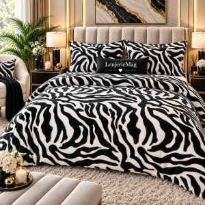 Lenjerie Cocolino 4 piese Alb-Negru Model Zebra cu Elastic PITC03