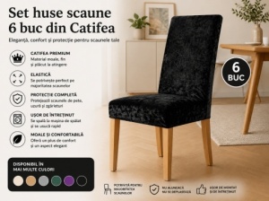 Set 6 Huse Scaune Catifea Plusata Negru