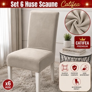 Set 6 Huse Scaune Catifea Premium Alb Murdar HSS04