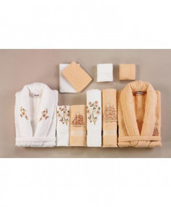 Set Prosoape si Halate din Bumbac 10 Piese, Belinda, Bej-Alb BLD 10-01