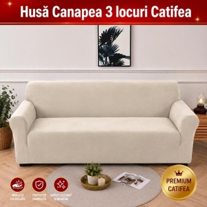 Husa Elastica Canapea 3 locuri Catifea Alb Murdar SCA06