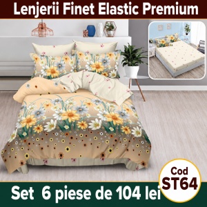 Lenjerie de pat finet 6 piese cu Elastic ST64