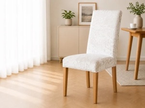 Set 6 Huse Scaune Catifea Plusata Alb