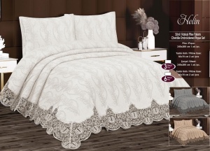 Set Cuvertură Pat Helin – Chenille Pique Brodat Premium – 3 Piese AHC19