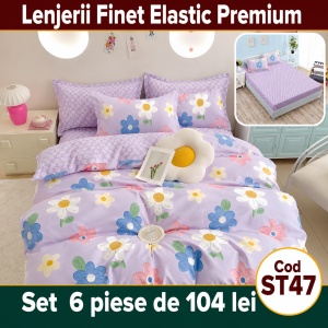 Lenjerie de pat finet 6 piese cu Elastic ST47