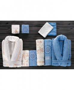 Set Prosoape si Halate din Bumbac 10 Piese, Belinda, Albastru- Alb BLD 10-03