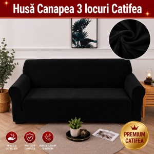 Husa Elastica Canapea 3 locuri Catifea Negru SCA02
