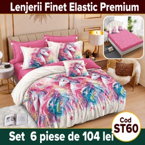 Lenjerie de pat finet 6 piese cu Elastic ST60