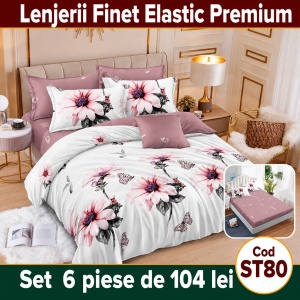 Lenjerie de pat finet 6 piese cu Elastic ST80
