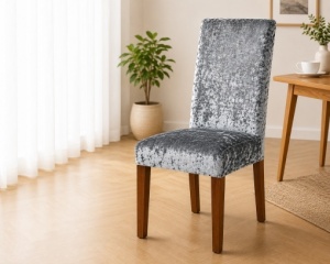 Set 6 Huse Scaune Catifea Plusata Cenusiu