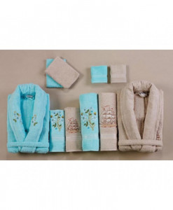 Set Prosoape si Halate din Bumbac 10 Piese, Belinda, Bleu bej BLD 10-04