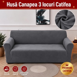 Husa Elastica Canapea 3 locuri Catifea Gri SCA05