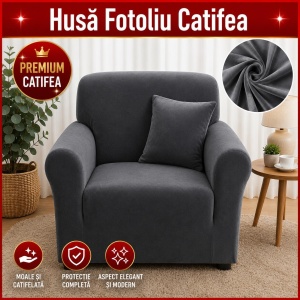 Husa Elastica Pentru Fotoliu Catifea Gri Inchis SCA19