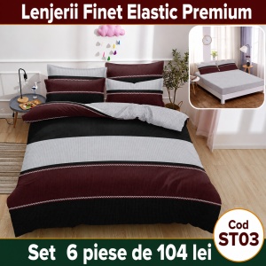 Lenjerie de pat finet 6 piese cu Elastic ST03