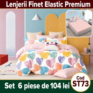 Lenjerie de pat finet 6 piese cu Elastic ST73