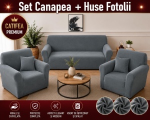 Husa Canapea 3 Locuri + 2 Huse Fotolii Premium*Catifea Gri HCS03