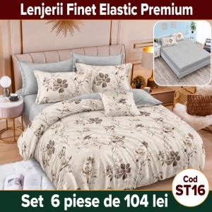 Lenjerie de pat finet 6 piese cu Elastic ST16