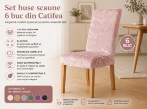 Set 6 Huse Scaune Catifea Plusata Roz
