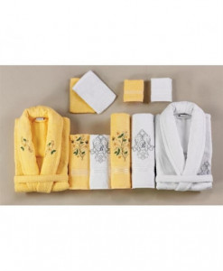 Set Prosoape si Halate din Bumbac 10 Piese, Belinda, Galben-Alb BLD 10-07