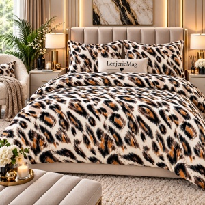 Lenjerie Cocolino 4 piese Bej Model Animal Print cu Elastic PITC01