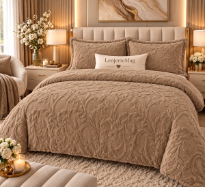 Lenjerie Cocolino 4 piese Imitatie Blana iepure Bej Inchis cu Elastic PITC11