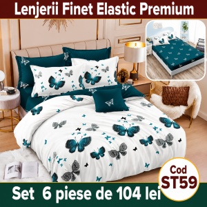 Lenjerie de pat finet 6 piese cu Elastic ST59