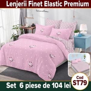 Lenjerie de pat finet 6 piese cu Elastic ST79