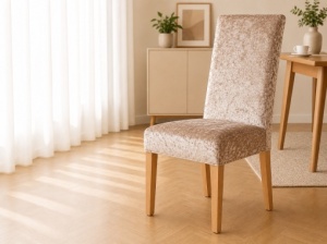 Set 6 Huse Scaune Catifea Plusata Bej Natur