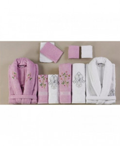 Set Prosoape si Halate din Bumbac 10 Piese, Belinda, Lila-Alb BLD 10-08