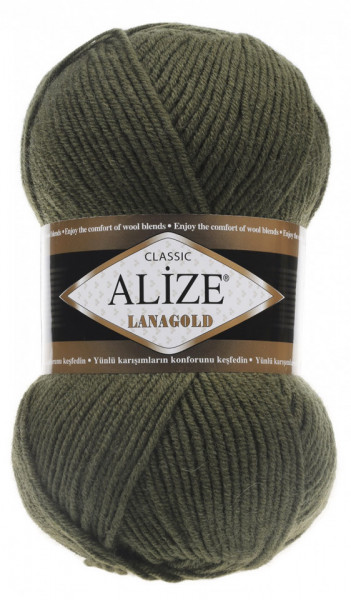 Fir de tricotat sau crosetat - Fire tip mohair din lana 49% si acril 51% Alize Lanagold Kaki 29