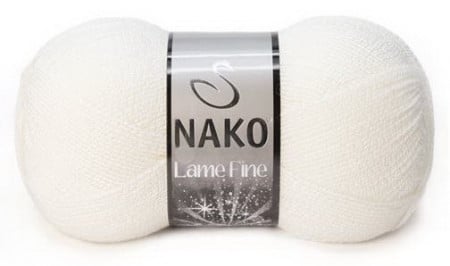 Fir de tricotat sau crosetat - Fire tip mohair din acril si poliester metalic NAKO LAME FINE ALB 300SE
